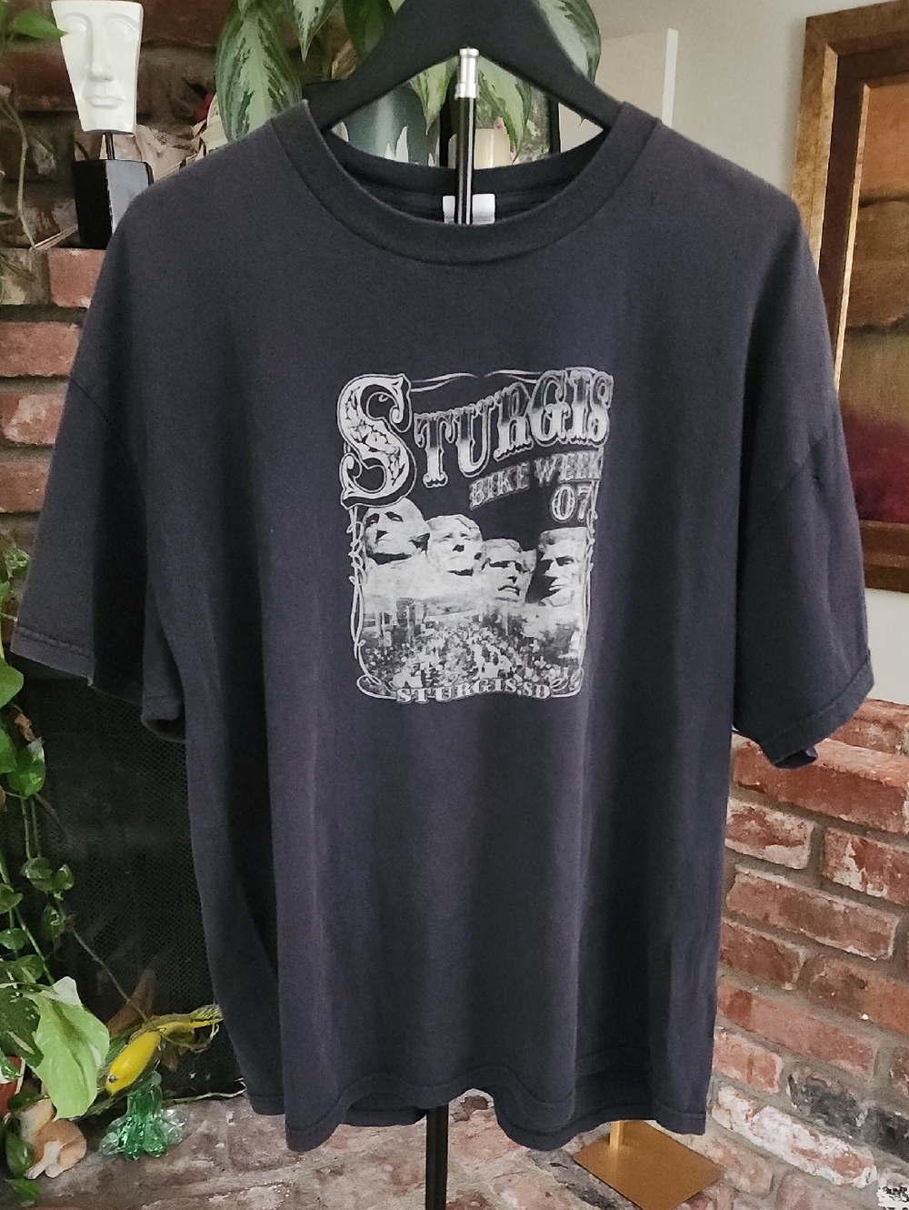 Vintage 2007 Sturgis Bike Week Graphic Tee Faded Black Grunge Biker Shirt XL
